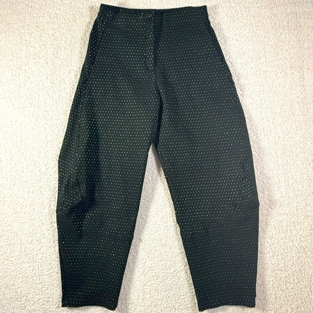 Ruti Womens Wide-ish Barrel Leg Pants Black Polka Dot Office Lagenlook Sz 2 US 8